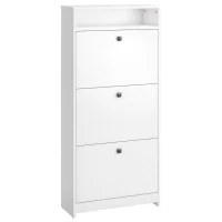 HOMCOM Narrow Shoe Cabinet with 3 Flip Doors, 14-18 Pairs Shoe Cupboard with Open Shelf for Slim Hallway and Entryway, 24 x 60 x 132 cm, White(m-10)