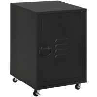 HOMCOM Rolling Metal Filing Cabinet, Industrial Mobile Storage Cabinet with Adjustable Shelf and Wheels for Home Office Living Room, Black