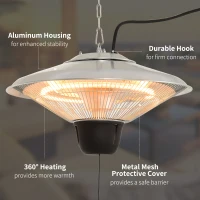 Outsunny 1500W Hanging Patio Heater, Outdoor Ceiling Mounted Halogen Electric Heating Light with Pull Switch Control, Aluminium(m-7)