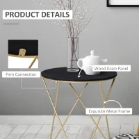 HOMCOM Round End Table, Sofa Side Table with Wood Grain Top and Metal Crossed Legs, Accent Coffee Table for Living Room, Bedroom, Black, Gold Tone(m-5)