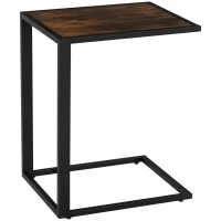 HOMCOM C-Shaped Side Table, Industrial Sofa End Table with Metal Frame and Wood Effect Top, Accent Couch Table for Bedroom, Living room, Rustic Brown(m-6)