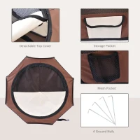 PawHut Fabric Dog Play Pen Puppy Pet Cat Rabbit Pig Guinea Playpen Run, Dia 90 x 41H cm Brown(m-5)