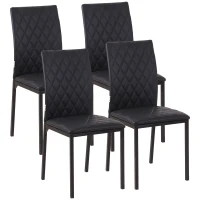 HOMCOM Set de 4 Scaune din Piele Ecologică cu Cusături Romboidale și Picioare din Oțel, 41x50x91 cm, Negru(m-11)