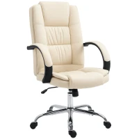 Vinsetto Office Chair, PU Leather Desk Chair with 13cm Soft Padded Seat and Backrest, Swivel Chair with Adjustable Height and Rolling Wheels, Beige(m-10)
