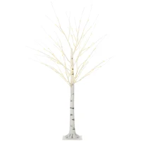 HOMCOM 5ft Artificial White Birch Tree Light with Warm White Pre-Lit LED Light for Indoor and Covered Outdoor Use(m-10)