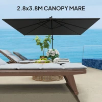 Outsunny Umbrelă Laterală cu Acoperiș Reglabil, Bază în Cruce, Orificii de Ventilație și Manivelă, 355x390x250 cm, Gri(m-5)
