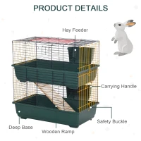 PawHut Indoor Rabbit Guinea Pig Cage Small Animal Cage Two Storey 80 x 44 x 82 cm(m-6)