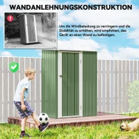 Outsunny Metall Gerätehaus 1,07 m² mit Schrägdach, 142 x 84 x 189 cm Geräteschuppen mit abschließbar Tür, Garten Schuppen, Gartenhaus Grün(m-6)