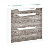 HOMCOM Shoe Storage Cabinet with Slide Out Drawer, 2 Flip Doors, Tempered Glass Top - Grey(m-1)