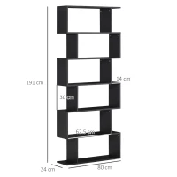 HOMCOM S Shape Wooden 6-tier Bookshelf Open Concept Bookcase Storage Display Unit for Home Office Living Room, Black(m-3)
