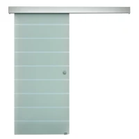 HOMCOM 90cm Sliding Glass Door with Hardware Track Kit, Frosted Tempered Glass with Stripe Pattern, Round Handle(m-10)