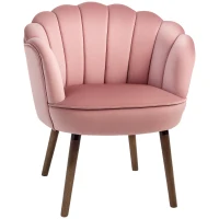 HOMCOM Fauteuil Coquillage Fauteuil de Salon Chambre avec Dossier et Coussin Aspect Velours Pieds en Bois hévéa dim. 66L x 66l x 78,5H cm, Rose(m-1)
