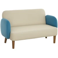 HOMCOM Two-Seater Velvet-Feel Mid Century Sofa - Cream/Blue(m-10)