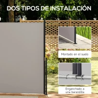 Outsunny Toldo Lateral Retráctil Pantalla Enrollable Mampara de Privacidad Impermeable y Anti-UV Protege la Privacidad Gris Claro(m-6)