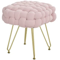 HOMCOM Velvet-Feel Bold Woven Footstool - Pink(m-10)