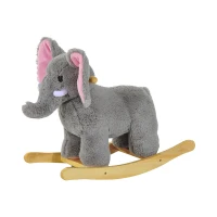 HOMCOM Kids Children Rocking Horse Plush Ride on Animal Wooden Riding Rocker Gift w/32 nursery rhymes (Grey Elephant)(m-11)