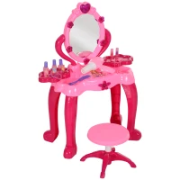 AIYAPLAY Kids Dressing Table with mirror, Stool, Light, Music, 15 Accessories, for Ages 3-6 Years, Pink(m-1)