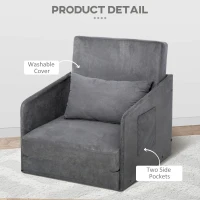 HOMCOM Single Sofa Bed Fabric Armchair Bed Soft Floor Sleeper Lounger Futon Couch with Pillow and Pocket Grey(m-6)