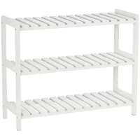 HOMCOM 3-Tier Shoe Rack, Narrow Shoe Shelf with Wood Frame and Slatted Shelves for Hallway, Entryway, 70L x 26W x 57.5H cm, White(m-10)