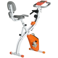 HOMCOM Bicicleta Estática Plegable Regulable en Altura Resistencia Magnética Ajustable Bici Estática con Pantalla LCD Asiento con Respaldo Sensor de Pulso Carga 120 kg para Casa 105x48x118 cm Naranja