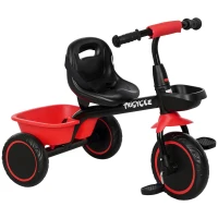 AIYAPLAY Kids Trike for 2-5 Years with Adjustable Seat, Pedal, Baskets, Red(m-10)