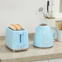 HOMCOM 1.7L 3000W Fast Boil Kettle & 2 Slice Toaster Set, Kettle and Toaster Set with Auto Shut Off, Browning Controls, Light Blue(m-2)