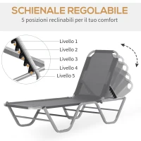 Outsunny Lettino Prendisole in Alluminio con Schienale Reclinabile a 5 Livelli, 163x58.5x91cm, Argento(m-6)