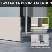 Outsunny Seitenmarkise, Seitenrollo, ausziehbar, Sichtschutz, Aluminium/Polyester, 3 x 1 m, Hellgrau(m-6)