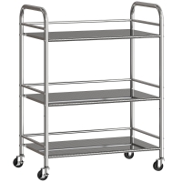 HOMCOM 3 Tier Stainless Steel Kitchen Storage Trolley with Adjustable Shelf - Silver