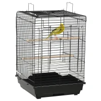 PawHut Gaiola para Pássaros com Teto Abatível 2 Poleiros 2 Comedouros e Bandeja Amovível para Canários Periquitos 40x40x59 cm Preto(m-10)