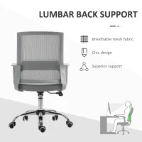 Vinsetto Ergonomic Desk Chair Mesh Office Chair with Adjustable Height Armrest and 360° Swivel Castor Wheels Grey(m-6)