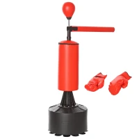 HOMCOM Standboxsack Boxtrainingsgerät mit Reflexball, 360°-Drehstange, Saugfuß, Sand/Wasser befüllbar, Stehend Boxassistent mit Handschuhe, Luftpumpe Training Boxsack 88 x 48 x 155-205 cm(m-1)
