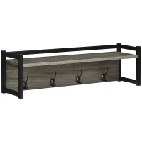 HOMCOM Wall-Mounted Coat Rack, Floating Hanging Shelf with 4 Coat Hooks and Open Shelf, Keyholder for Hallway, Mud Room, Grey(m-11)