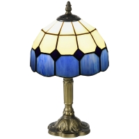 HOMCOM Handmade Stained Glass Table Lamp, Antique Bedside Lamp for Bedroom, Living room, Home, Nightstand, Decorative Night Light, Blue
