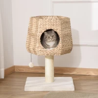 PawHut Cat Tree Tower with Scratching Post for Indoor Cats Climbing Activity Center Kitten Furniture Condo Sisal Natural(m-7)