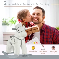 HOMCOM Kids Plush Ride-On Rocking Horse Toy Rocker with Plush Toy Realistic Sounds for Child 18-36 Months White(m-4)