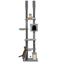 PawHut 225-255cm Floor to Ceiling Cat Tree, Large Cat Tower w/ Cat Scratching Posts, Ramp, Cat House(m-10)