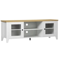 HOMCOM Meuble banc TV rangement avec 2 portes et 2 niches 140 x 39,5 x 50 cm - passe-câbles - en MDF - blanc(m-1)