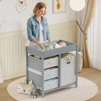 AIYAPLAY Baby Changing Unit with 4 Storage Drawers, Mat for Bedroom Nursery, 84 x 84.5 cm, Grey(m-2)