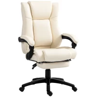 Vinsetto PU Leather Office Chair, Swivel Computer Chair with Footrest, Wheels, Adjustable Height, Cream White(m-10)