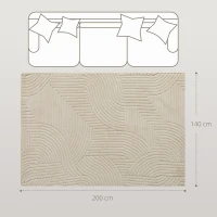 HOMCOM Maschinengewebter Teppich, 15 mm hoch, vielseitig einsetzbar, rutschfest, Cremeweiß(m-3)