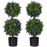 HOMCOM Set of 2 Artificial Plants, Lavender Flowers Ball Trees with Pot, for Home Indoor Outdoor Decor, 70cm(m-10)
