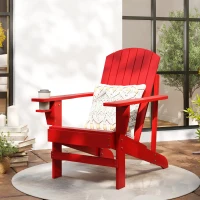 Outsunny Fauteuil de jardin Adirondack grand confort porte-gobelet intégré bois de sapin traité peint rouge(m-2)