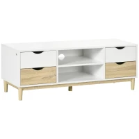 HOMCOM Mueble TV de Salón Mesa para Televisores de hasta 55" con Estantes y 4 Cajones 120x40x44,5 cm Blanco y Roble(m-1)