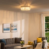 HOMCOM Crystal Ceiling Light Modern Chandeliers Stainless Steel Pendant Lights with Crystal Decorations for Living Room Bedroom Dining Room Hall Silver(m-2)
