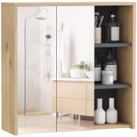 HOMCOM Armario de Baño con Espejo Armario con Espejo para Baño con Estantes Estilo Moderno 60x20x60 cm Madera Natural(m-10)