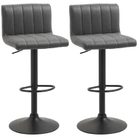 HOMCOM Adjustable Barstools Set of 2, Swivel Counter Bar Chairs, Bar Stools with Footrest, PU Leather, Gas Lift, Grey(m-10)