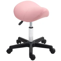 HOMCOM Saddle Stool, PU Leather Adjustable Rolling Salon Chair with Steel Frame for Massage, Spa, Beauty and Tattoo, Pink(m-1)