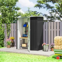 Outsunny Metall Gerätehaus 1,07 m² mit Schrägdach, 142 x 84 x 189 cm Geräteschuppen mit abschließbar Tür, Garten Schuppen, Gartenhaus Dunkelgrau(m-7)