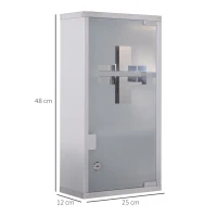 HOMCOM Wall Mounted Medicine Cabinet, Stainless Steel Bathroom Storage Cabinet with 2 Shelves, Glass Door Lockable(m-3)